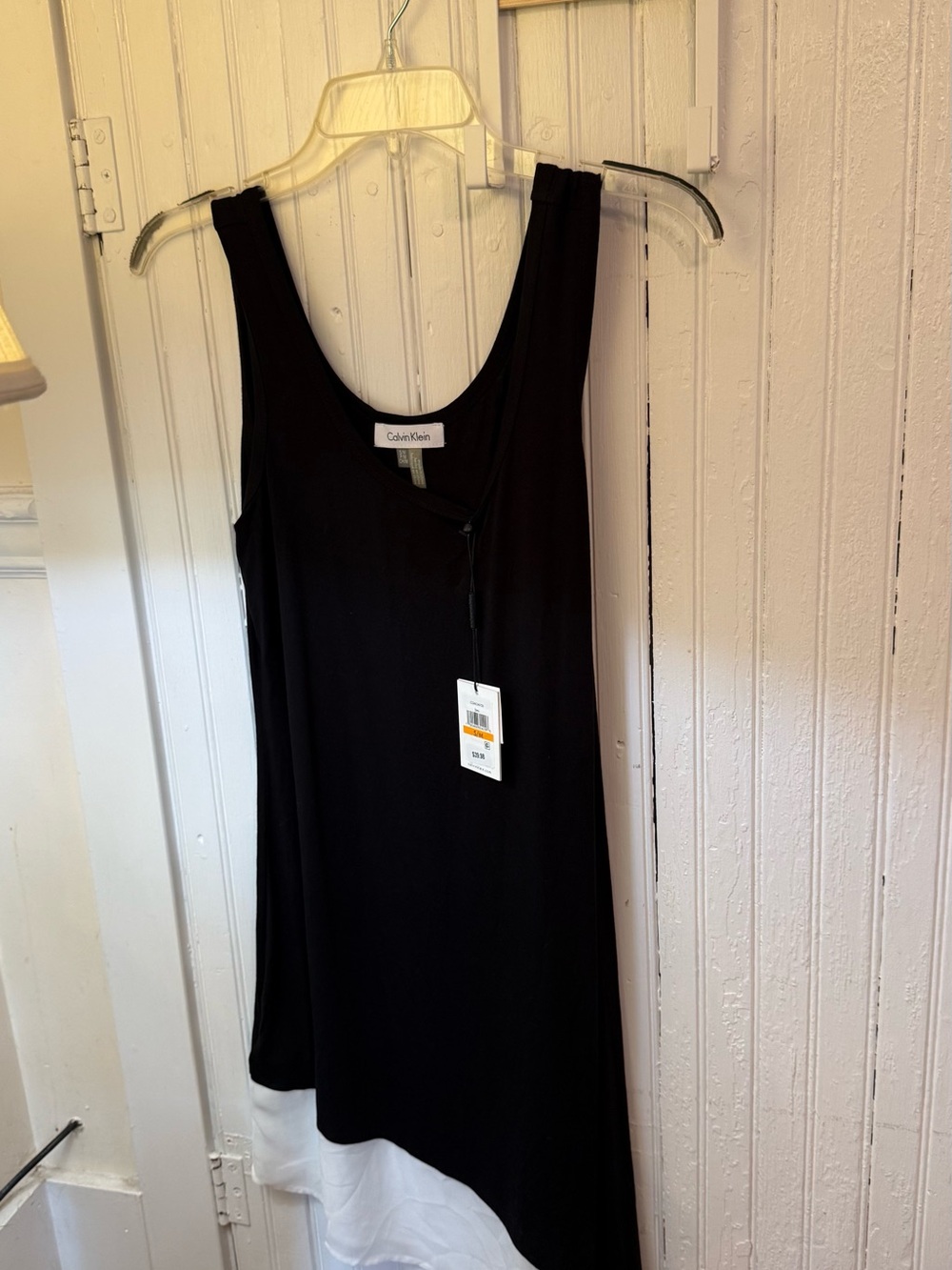 Calvin Klein Black Tank Top with White Asymmetric Hem